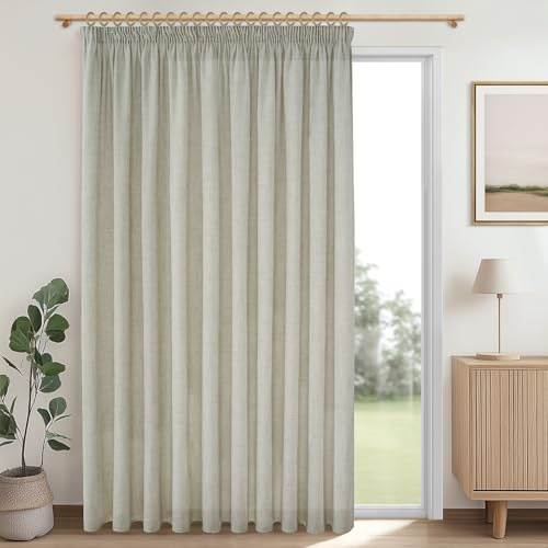 MRTREES Extra Breite Gardinen Leinenoptik Halbtransparent für Große Fenster Wohnzimmer, Vorhang Kräuselband Leinen 1 Stück 225 cm Lang 200 cm Breit Vorhänge für Schienen Schlafzimmer