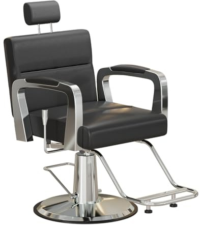 Joiemebi Friseurstuhl, Hydraulisch Verstellbarer Friseurstuhl, Höhenverstellbar, 360° Drehbar für Friseursalons zu Hause, Schönheitssalons, 61 x 52 x 100-113 cm (Schwarz)
