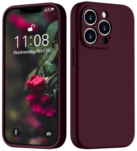 HGH for iPhone 13 Pro Max Case, 3 Layers Liquid Silicone Case, Wine Red | 3 Layers Liquid Silicone Case, Full Covered Cover,Soft Gel Rubber Shockproof, Anti-Scratch Soft Microfiber Lining