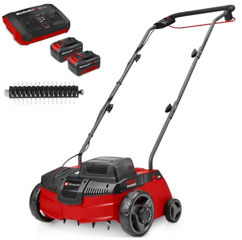 Einhell Akku-Vertikutierer-Lüfter GC-SA 36/31 Li PXC (36 V, 31 cm Arbeitsbreite, einstellbare Arbeitstiefe, inkl. 2x 4,0 Ah Akku, Messerwalze + Lüfterwalze, Tragegriff)