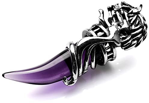 INBLUE Dragon Wolf Zahn Anhänger für Männer Jungen Frauen Edelstahl Coole Halsketten Simulieren Kristall Edelstein Freund Geschenke Schmuck mit 23 Zoll Kette
