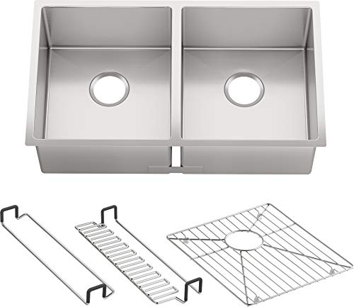 KOHLER Strive® 32 Double-Equal Stainless Steel Sink, Undermount Kitchen Sinks with Basin Rack, K-5281-NA