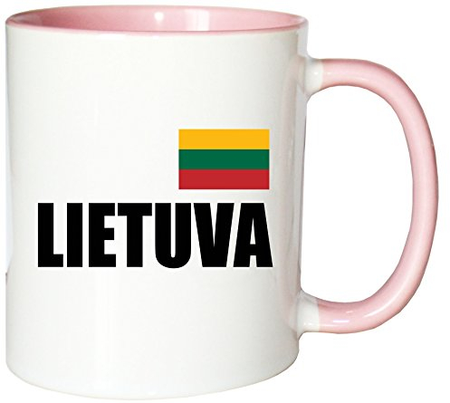 Mister Merchandise Kaffeetasse Lietuva Fahne Flag Teetasse Becher, Farbe: Weiß-Rosa