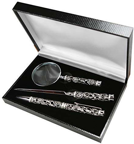 CARMANI - Set Schreibtisch-Zubehör mit 3D-Metall-Rosen-Muster