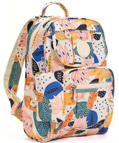 Big Handbag Shop Lightweight Rainproof Travel Backpack for Women & Men - Multi Pocket Small Rucksack with Detachable Pouch & Adjustable Straps - Everyday Flight Bag (Abstract - Floral)