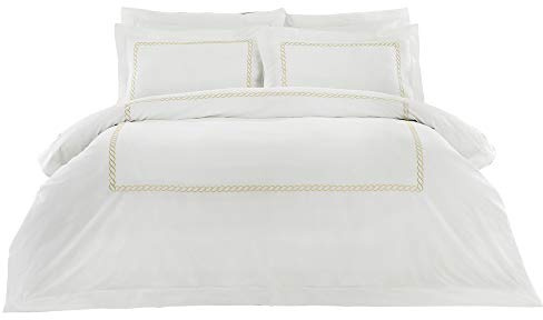 Riva Paoletti 5-Star Hotel Quality Luxury Cleopatra Pillowcase - Plain White - Pure Soft Cotton - Gold Embroidery - Oxford Border - Machine Washable - 48 x 74cm (19 x 29 inches)