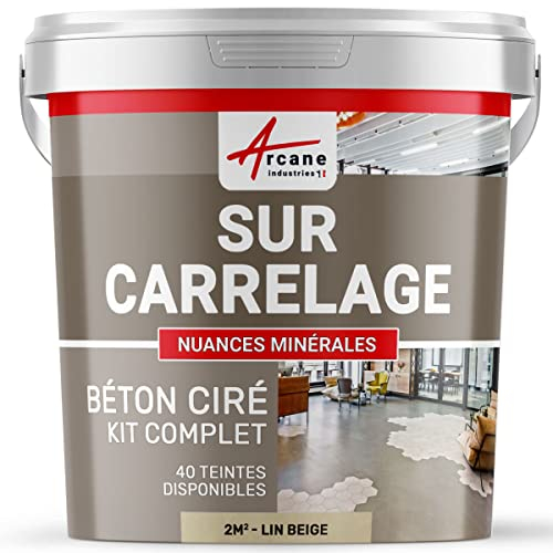 Béton ciré sur carrelage, cuisine, salle de bain, mural, sol, plan de travail, revêtement décoratif douche en kit - 2 m² (en 2 couches) Lin Beige - ARCANE INDUSTRIES