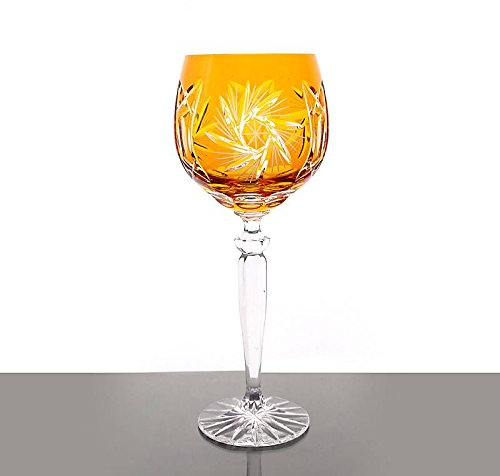 CRISTALICA Weinglas Weinkelch Römer Glas Schleuderstern 250 ml Gelb Handgeschliffen Kristallglas