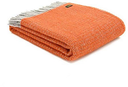 Tweedmill Textiles Decke aus 100% Reiner Wolle, Illusions-Design in Kürbis-Orange und Silbergrau, hergestellt in Großbritannien, warme und weiche natürliche Wolldecke