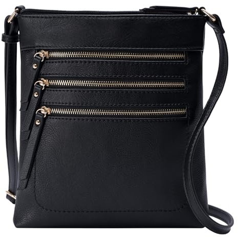 Solene Crossbody Bag Functional Multi Pocket Messenger Purse Top Zip Closure Shoulder Handbag With Adjustable Strap-WU093(Black)