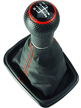 DoLED Schaltsack Schaltknauf schwarzer Rahmen rote Naht rote Kappe 5 Gang für 12mm Schaltgestänge kompatibel/Ersatzteil für VW Golf 4 Bora