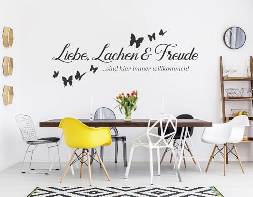 tjapalo® pkm497 wandtattoo Liebe lachen und Freunde sind hier immer willkommen Wandtattoo Freunde spruch Wandtattoo wohnzimmer sprüche Wandsticker Flur, Farbe: Schwarz, Größe: B90xH38cm