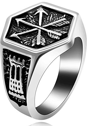 Uloveido Edelstahl Kooperation Ring Allianz Ring Pfeil Ring Schloss Muster Ring für Männer Freund Y522