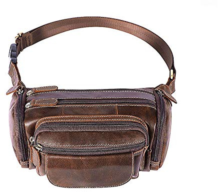 Jxth Fashion Women's Waist Bag Genuine Leather Waist Pack Fanny Bag Cross Body Bag For Sport Hiking Travel Climbing Shoulder Bag Adjustable Lightweight Fanny Pack Belt Bag (Color : Dark coffee)