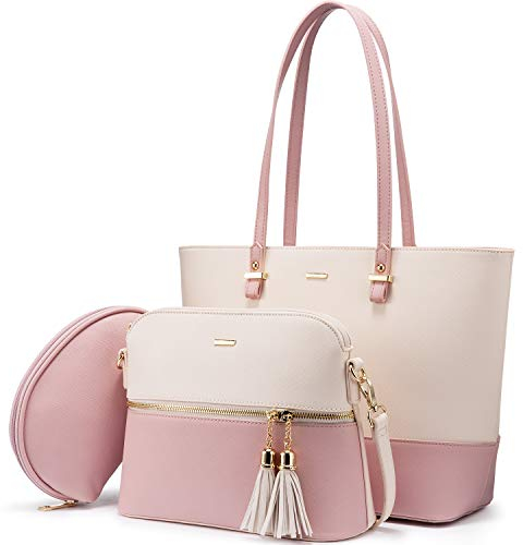 LOVEVOOK Sac à Main Femme Ensemble Sac à Bandoulière Sac à Main épuale en PU Cuir Sac Porté Main de 3 Pièces Grand Concepteur Sac Fourre-tout Moyen Grand élégant