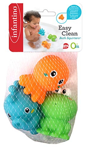 Infantino - 3 Arroseurs de Bain Colorés - Jouets de Bain - Jeux Sensoriel pour Bébé - Poulpe, Hippocampe et Grenouille - Stimuler l'Imagination des Bébés - Faciles à Nettoyer et à Sécher - Dès 0 Mois