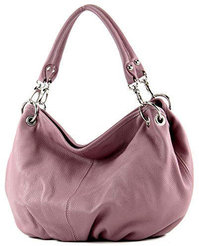 modamoda de IT40 Damen Leder/Nappaleder Schultertasche Hobo Bag handmade in Italy, Farbe:Altrosa Leder
