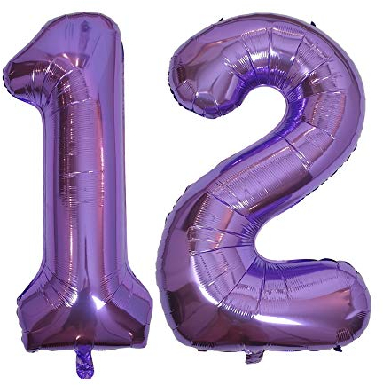 DIWULI Luftballon 12 Geburtstag XXL Lila, Zahlen-Ballon Deko