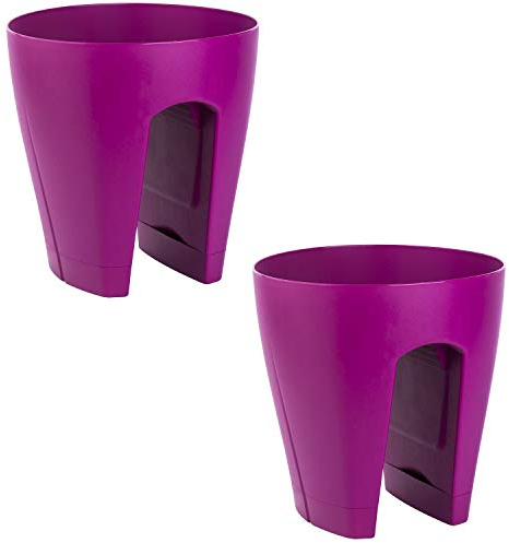 ENGELLAND 2 x Blumentopf für Balkon-Geländer, Farbe: Lila, Blumenkasten, Balkonkiste, 9 Liter, Kunststoff, Außenbereich, B Ø 29 x H 30 cm