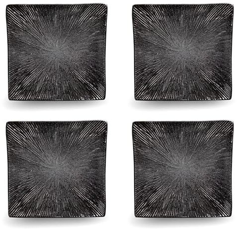 kaleidos Set 4 Piatti Piani Quadrati 27x27x4 cm in Gres Sirius Neri