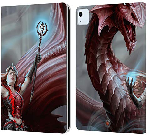 Head Case Designs Offizielle Anne Stokes Scharlachrot Zauberer Drachen Freudenschaft Leder Brieftaschen Handyhülle Hülle Huelle kompatibel mit Apple iPad Air 2020/2022