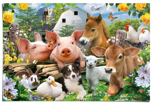 REINDERS Poster, Bauernhoftiere, Kinderzimmer, Poster, Wanddeko, Room Decor, 150 gr. glänzend Bilderdruckpapier, Mehrfarbig, 61x91,5cm