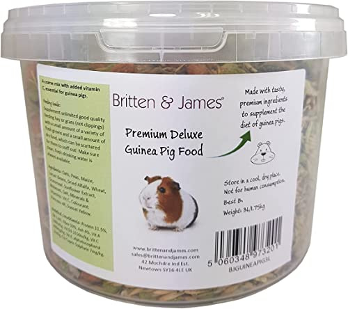 Premium Deluxe Guinea Pig Food Mix by Britten & James (1.75kg). | The Ultimate Natural and Healthy Blend with added Vitamin C - Delicious and Nutritious - in a 'Stay Fresh' tub