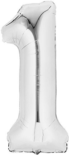 Folienballon 86cm Silber 1 Zahlenballon, Luftballon, Geburtstag, Zahl für Helium und Luftfüllung geeignet Happy Birthday (Silber, 1)
