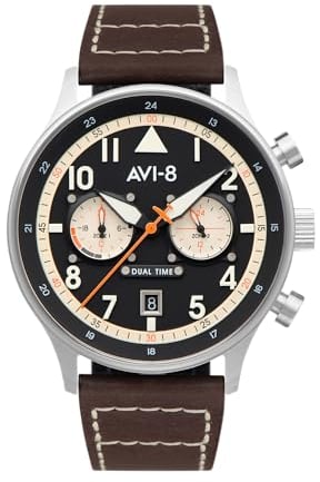 Hawker Hurricane, Carey dual time, manston Herren Uhr analog Japanisches Quarzwerk mit Leder Armband AV-4088-01