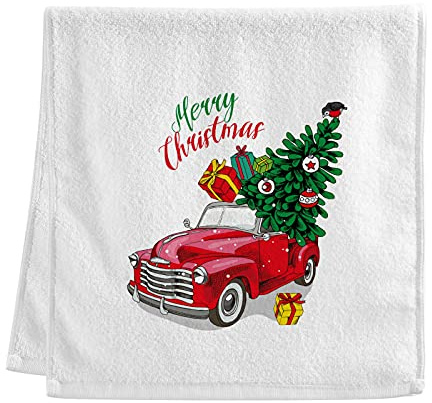 Mnsruu Baumwollhandtuch, Weihnachtsmotiv, rot, LKW-Badetücher, weiche Handtücher für Gesicht, Spa, Badezimmer, Hotel, 2 Stück