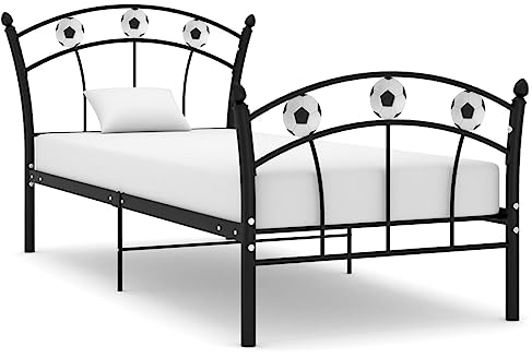vidaXL Einzelbett mit Fußball-Design Bettgestell Metallbett Bett Schlafzimmerbett Bettrahmen mit Lattenrost Schlafzimmermöbel Schwarz Metall 90x200cm