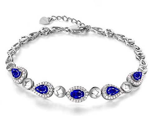 Gualiy Schmuck Damen 2.1ct Natürliches Saphir Diamant Tennisarmband in 18K Weißes Gold, 6.8+0.8IN