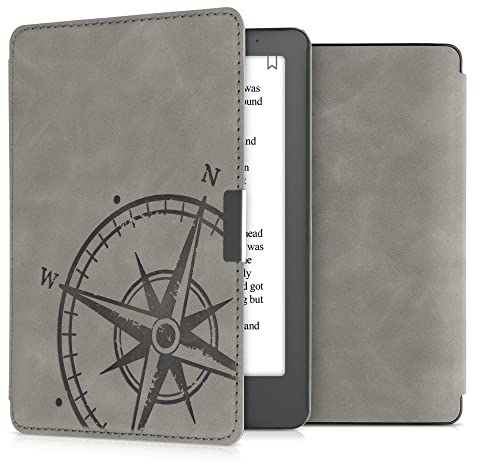 kwmobile Hülle kompatibel mit Kobo Aura Edition 2 Hülle - Kunstleder Cover - Kompass Vintage Grau