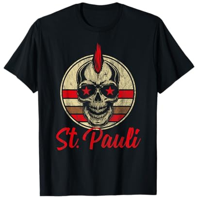 Sankt Pauli Männer Frauen Kinder Design Hamburg - St.Pauli Retro Vintage Totenkopf Paulianer Distressed Outfit T-Shirt Schwarz Klein EU 38-40
