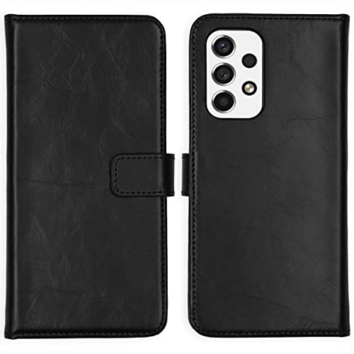 SELENCIA Bookcase Hülle kompatibel mit Samsung Galaxy A53 – Era Leder Handytasche Side Flip Case – Handyhülle aus Rindsleder in Schwarz [3 Kartenfächer, Magnetverschluss]