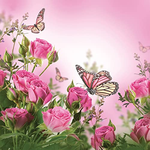 20 Servietten Rosen mit Schmetterlingen rosa 33 cm