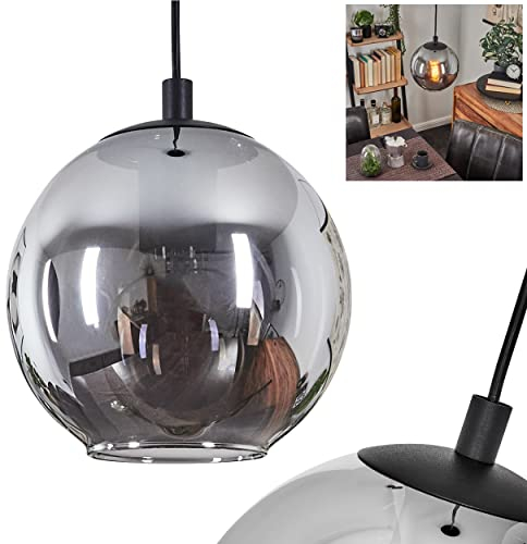 Suspension Sernf, lampe en métal noir avec un abat jour en verre fumé, luminaire modern réglable jusqu'à 111cm, idéal dans un séjour vintage, 1x E27, ampoule(s) non incluse(s)
