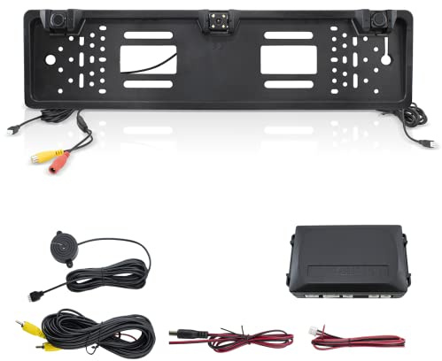 Mediawave Store - Portatarga per Auto con Telecamera e Sensori di Retromarcia Camera Posteriore, Retrovisore per Parcheggi, Videocamera, Segnale Sonoro, Porta Targa, Impermeabile