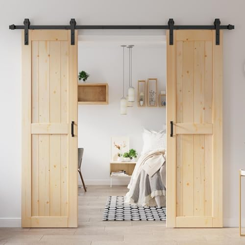 ROYMELO 121,9 x 213,4 cm (doppelte 61 x 213,4 cm Tür) Schiebetür Scheunenholz Türplatte mit 2,4 m Hardware-Kit, erfordert einfache Selbstmontage