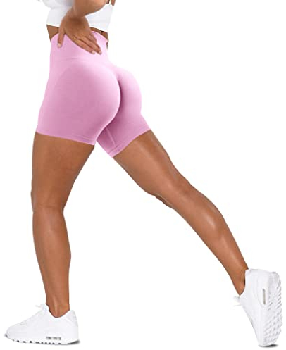 Unthewe Workout-Shorts für Damen, hohe Taille, nahtlos, für Fitnessstudio, Yoga, Booty-Shorts, Scrunch Pink, Mittel