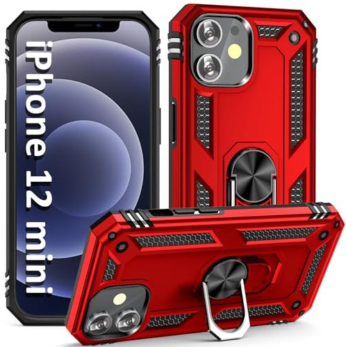 ADDIT Case for iPhone 12 Mini Phone Case iPhone 12 Mini Case, with Kickstand Ring, Support Magnet Car Mount, Military Grade, Heavy Duty, for iPhone 12 Mini Case Red
