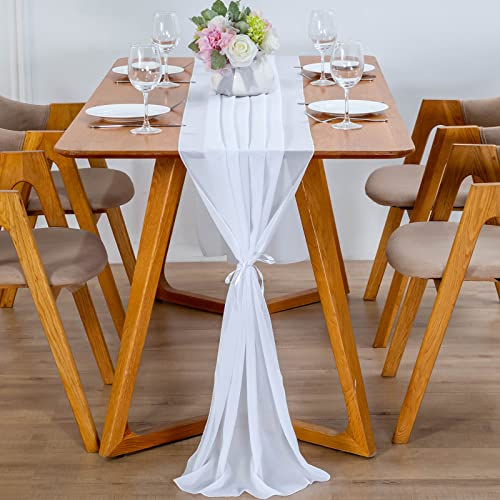 YUNSHANGHE Modern Chiffon Tischläufer, 70x300 cm Abwaschbar Tischdecke, Hochzeit Dekoratives Tischband aus Stoff, Table Runner, Tischdekoration für Hochzeit Geburtstage Kommunion (Weiß)