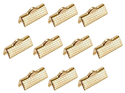 sourcing map 100Pcs Ribbon Crimp Clamp Ends, 16mm Bookmark Pinch Cord End Clasps for DIY Craft Making, Light Golden