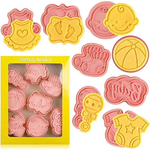 Ausstechformen für Babyparty, 8 Stück, Ausstechformen mit Kolbenstempeln, niedliche Ausstechformen für Babyparty, Kekse, Käsebacken