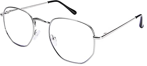 DOOViC Lesebrille Blaulichtfilter Große Gläser Dünner Rahmen Silber Metallgestell Computerbrille mit Sehstärke für Damen/Herren 1,75