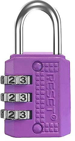 RESET-071 Mini-Zahlenschloss, 3-stellig, neu codierbar, Violett, 1 Stück | Ein kompaktes 3-stelliges Schloss ohne Schlüssel für Reißverschlüsse, Tagebücher und kleine Boxen im Innenbereich.