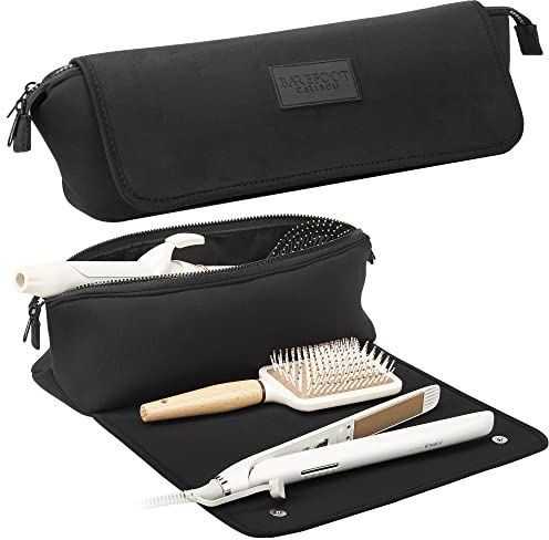 Reisetasche für Haarstyling-Werkzeuge und hitzebeständige Matte für Glätteisen, Lockenstäbe und Haarpflegezubehör, 2-in-1 Design Tragen Hülle mit Innentaschen, Kompakter Organizer (Schwarz)