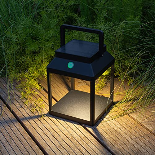 DAWALIGHT Lámpara Solar para Mesa de Jardín, Recargable por USB/Solar, Toque Regulable 3 Modos, IP44 Impermeable, Aluminio Negro - Portátil para Exteriores, Camping y Áreas al Aire Libre