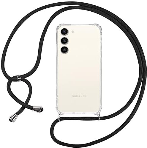 Ingen Coque pour Samsung Galaxy S23 Plus avec Cordon de Collier, Coque Transparente Samsung Galaxy S23 Plus Silicone TPU Bumper Etui Housse avec Cordon Réglable Téléphone Lanyard - Noir