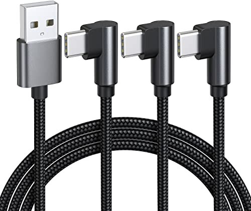 USB C Kabel 2m[3Stück], Nylon 3A Schnellladekabel USB auf USB C Kabel 90 Grad Winkel Kompatibel für Samsung Galaxy S21 S20 S10 S9 S8 Plus,Note10/9/8,M31 M30s M20,A20e A71 A52 A51 A50 A40 A10,Mi9/8-2 m